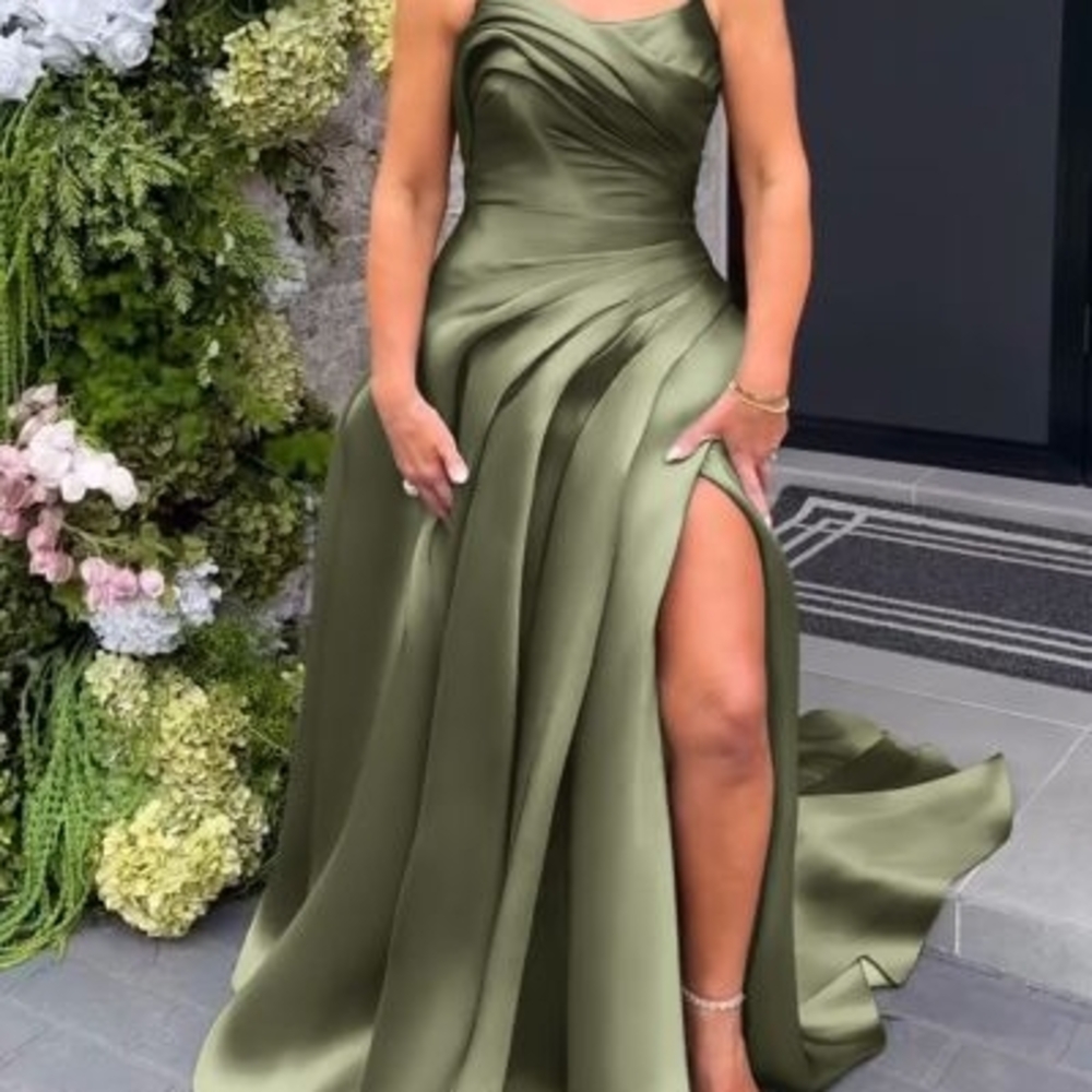 Elegant Olive Green Evening Gown